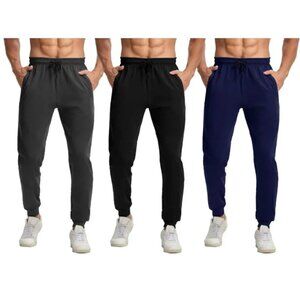 3 Pack Men's Athletic Pants Sweatpants Workout Jogger with Pockets